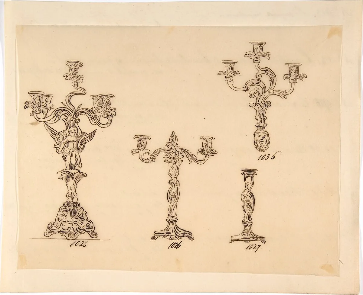 Designs for Four Candle Fixtures — Anonymous, French, 19th century