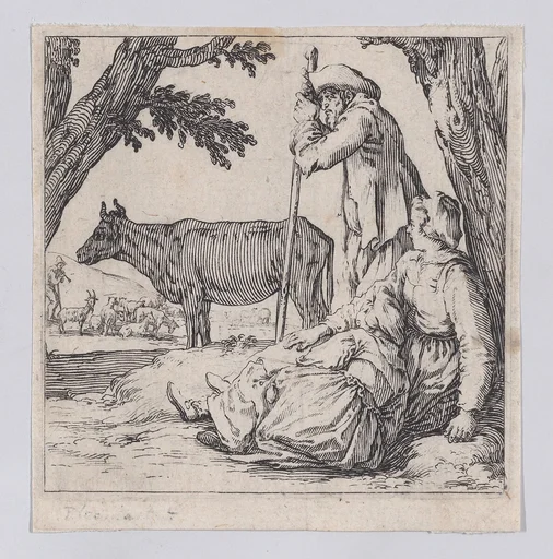 La Paysan Gardant un Boeuf Près de sa Femme et de sa Fille (The Peasant Watching his Ox Near his Wife and Daughter), from Varie Figure (Various Figures)
