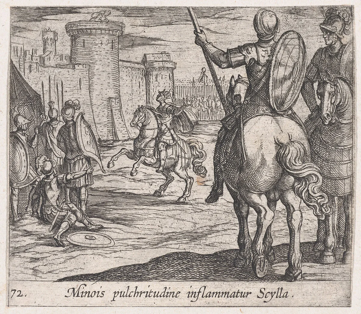 Plate 72: Scylla Watching Minos from the Castle Walls (Minois pulchritudine inflammatur Scylla), from Ovid's 'Metamorphoses' — Antonio Tempesta