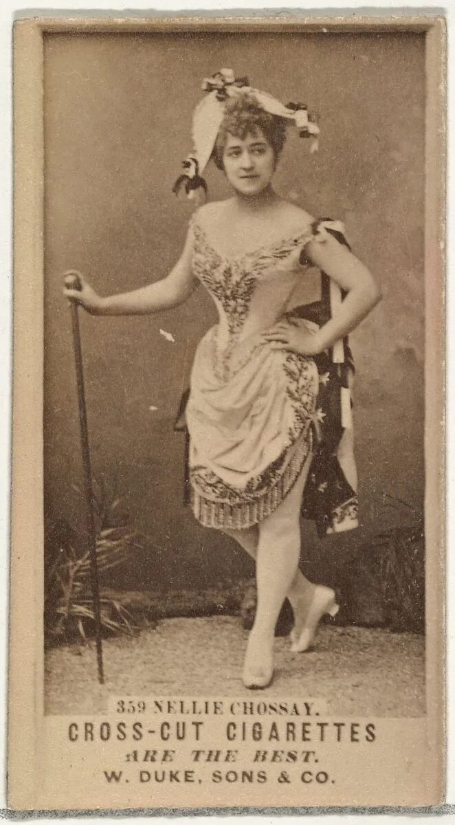 Card Number 359, Nellie Chossay, from the Actors and Actresses series (N145-3) issued by Duke Sons & Co. to promote Cross Cut Cigarettes — W. Duke, Sons & Co.