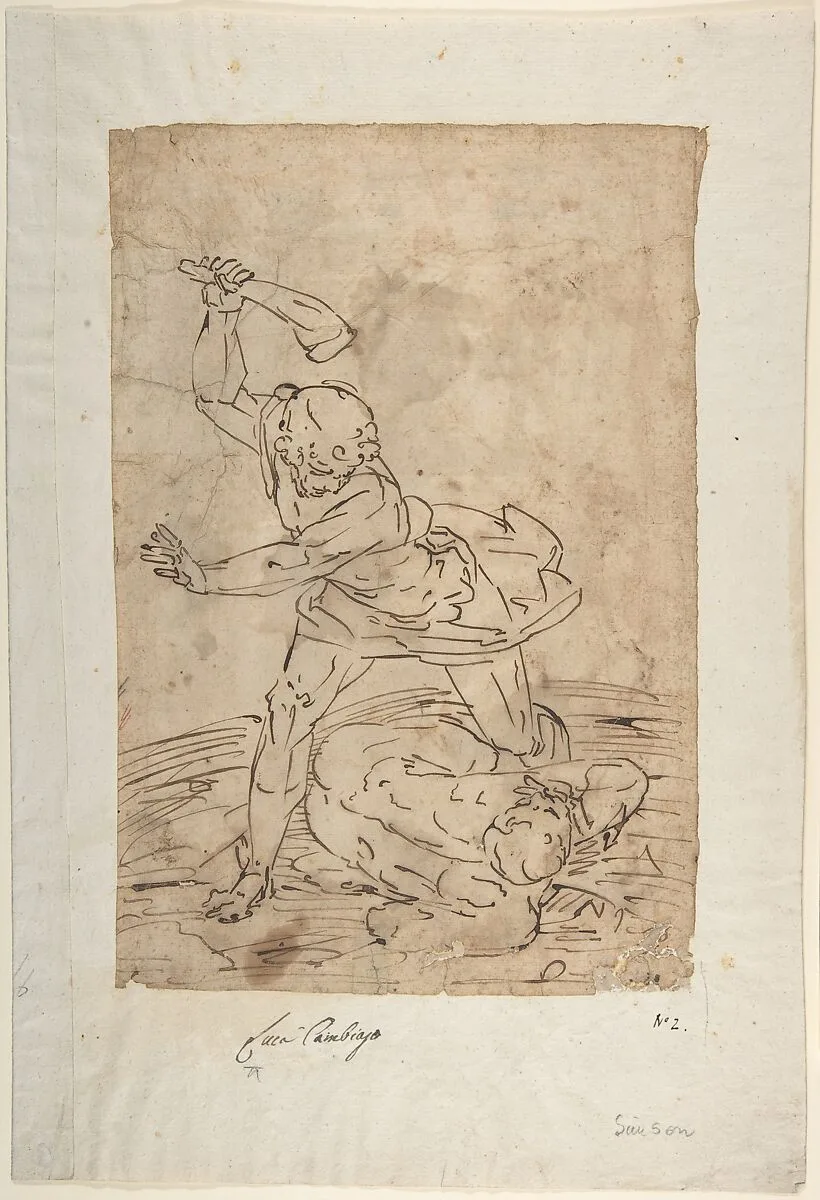 Study of Two Male Figures Fighting. — Luca Cambiaso