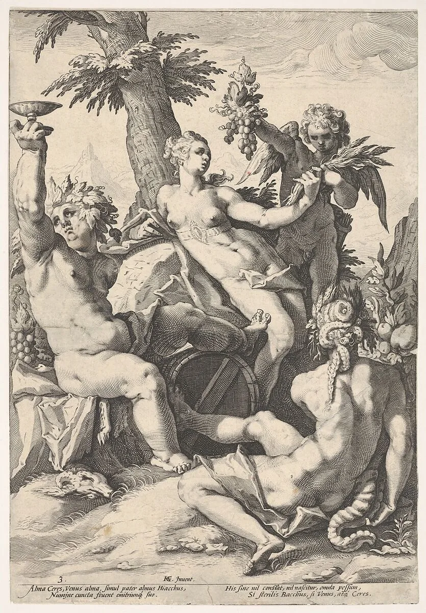 The Alliance of Venus with Bacchus and Ceres — Jacob Matham|Hendrick Goltzius