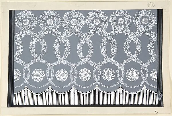 Design for Grey and White Tasseled Curtain (Premier Voile) for "Les Mariages," George White's Scandals — Erté (Romain de Tirtoff)