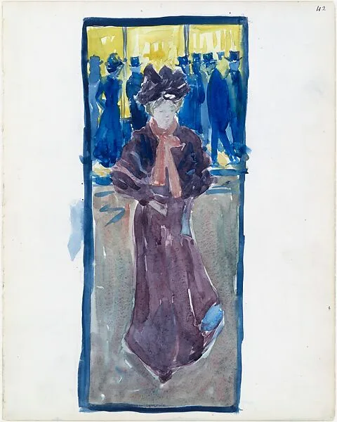 Large Boston Public Garden Sketchbook: Night scene with a woman walking and men in top hats in the background — Maurice Brazil Prendergast