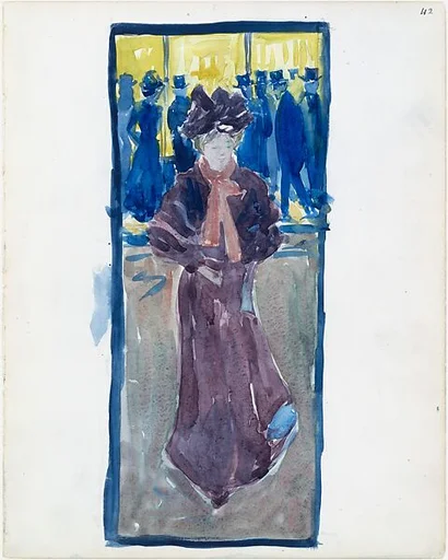 Large Boston Public Garden Sketchbook: Night scene with a woman walking and men in top hats in the background