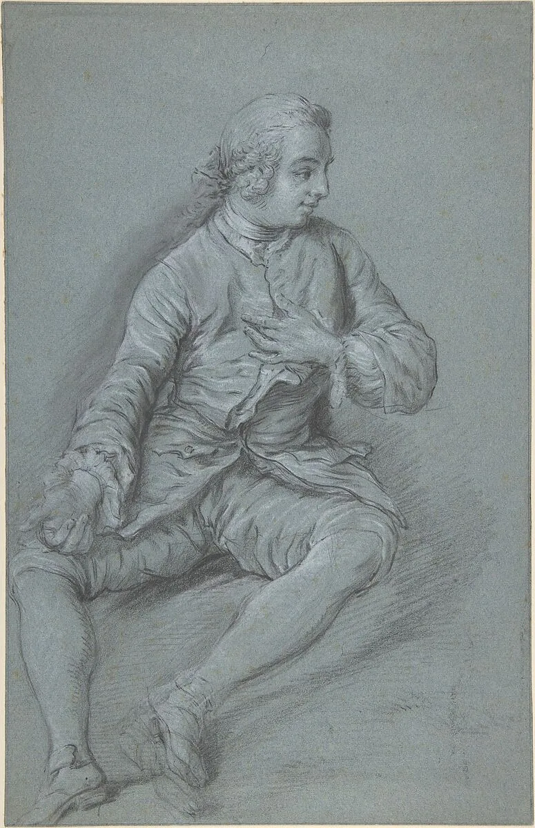 Young Man Seated on the ground with his left hand at his chest — Anonymous, French, 18th century