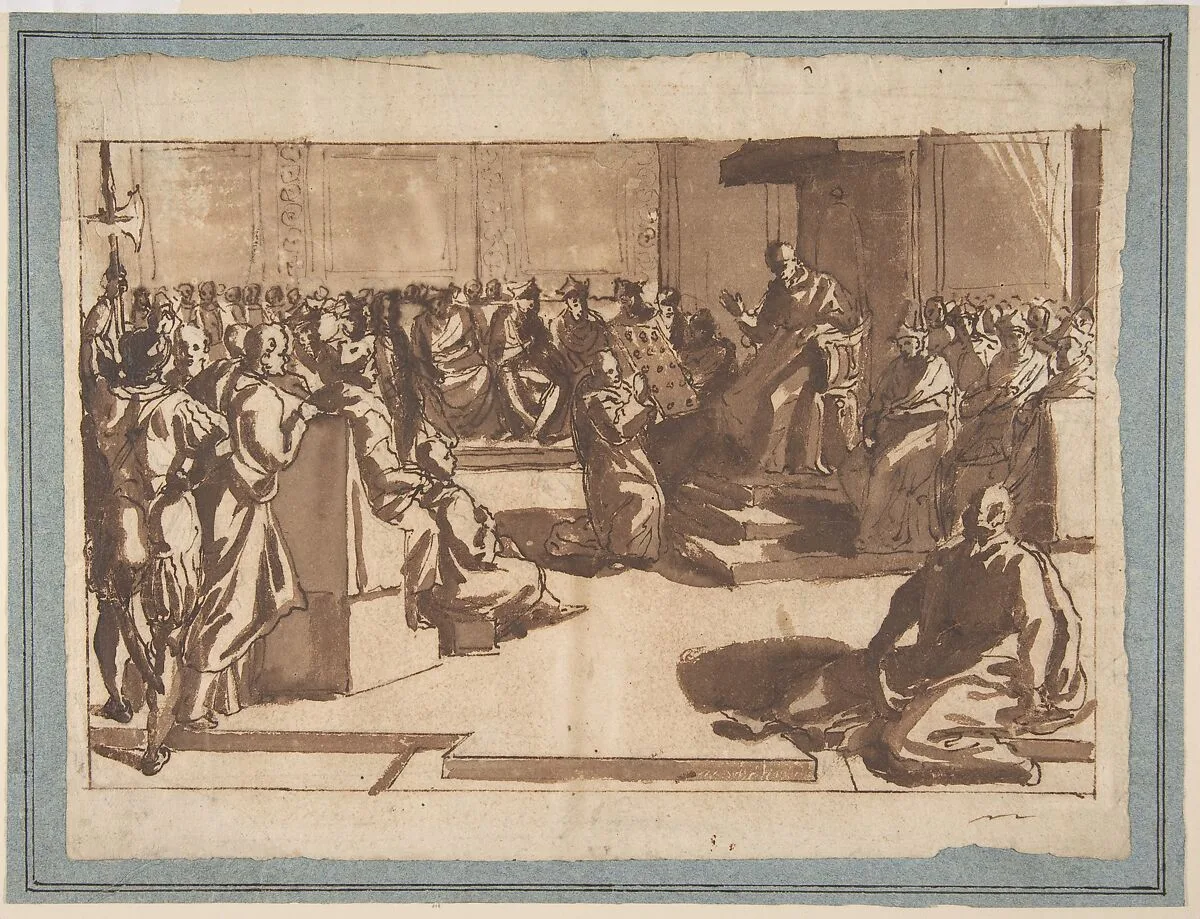 An Ecclesiastic (Pope?) Blessing a Book before the Sacred College — Cesare Nebbia