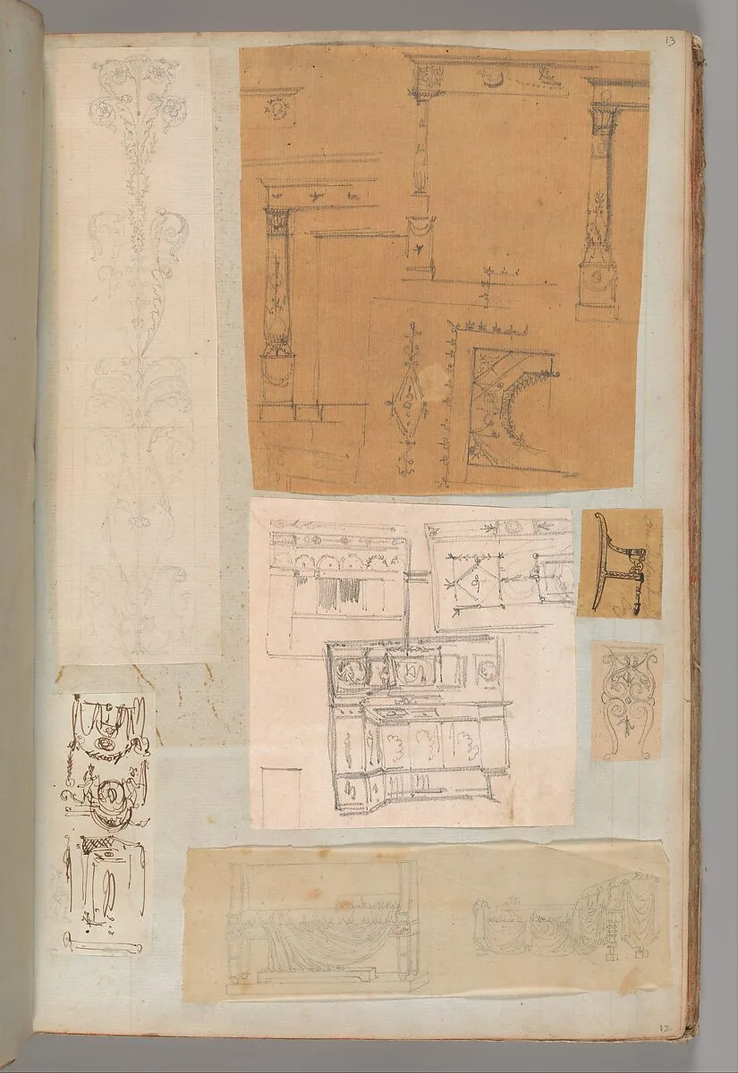 Page from a Scrapbook containing Drawings and Several Prints of Architecture, Interiors, Furniture and Other Objects — Pierre François Léonard Fontaine|Charles Percier