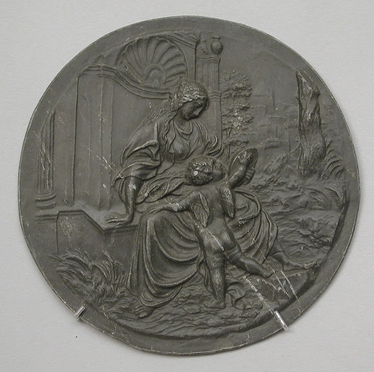 Prudence seated with an amorino and a mirror — Peter Flötner