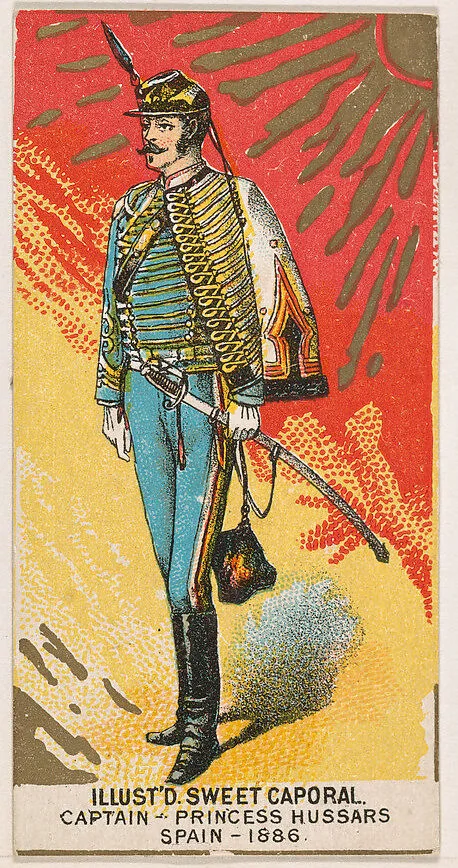 Captain, Princess Hussars, Spain, 1886, from the Military Series (N224) issued by Kinney Tobacco Company to promote Sweet Caporal Cigarettes — Kinney Brothers Tobacco Company