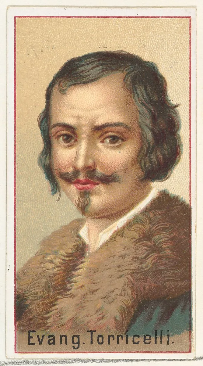 Evangelista Torricelli, printer's sample for the World's Inventors souvenir album (A25) for Allen & Ginter Cigarettes — Allen & Ginter