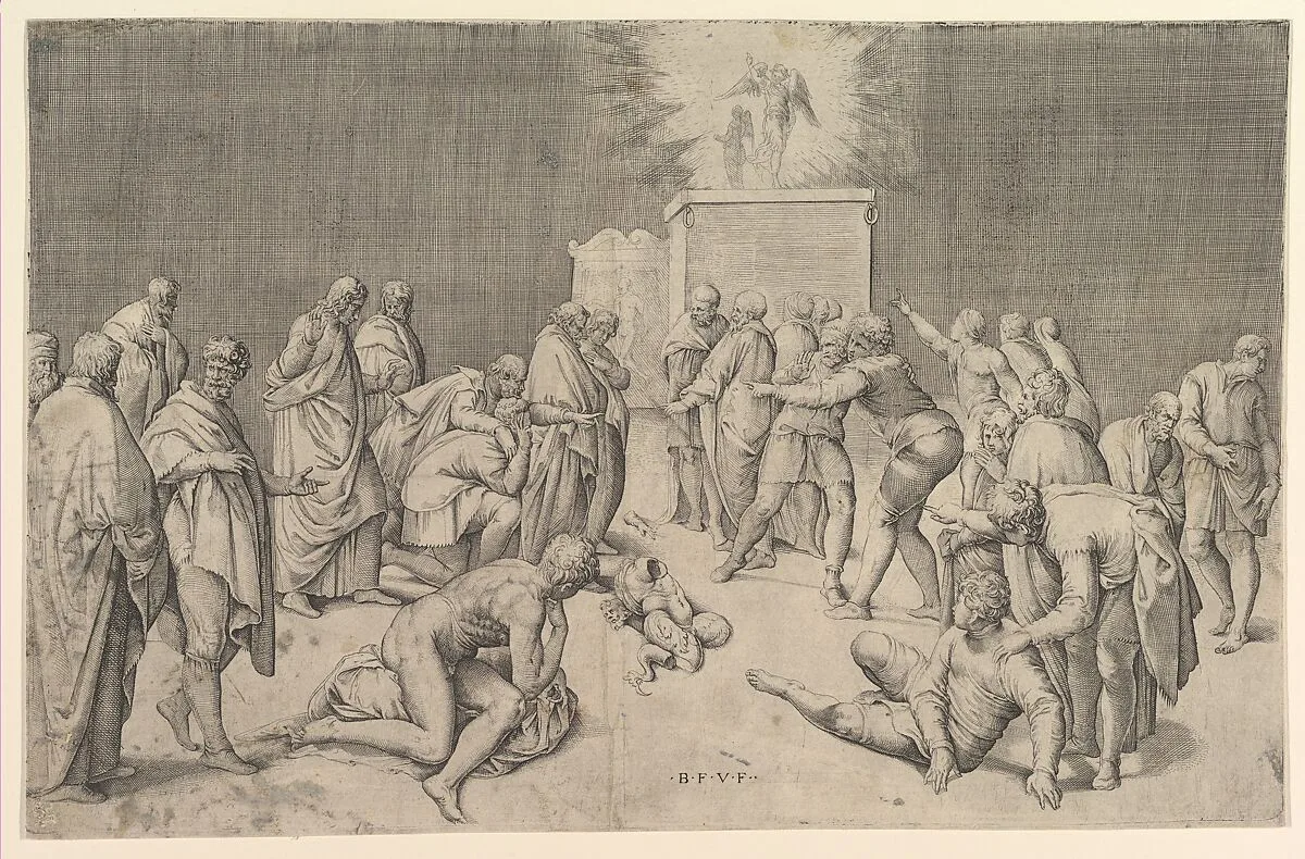 The Philistines Place the Ark of the Covenant in the Temple of Dagon — Battista Franco