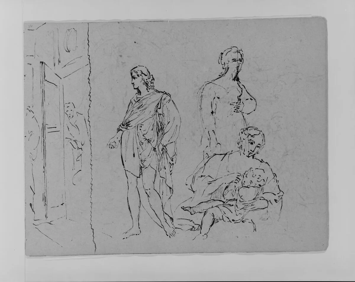 Compositional Study: Standing Draped Man, Female Figure (from Sketchbook) — Thomas Sully