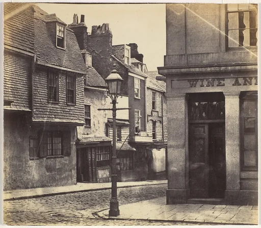 [Street with Lamp Post and Wine Shop]