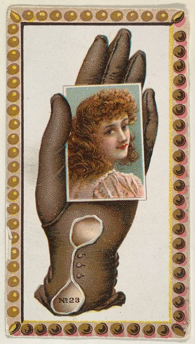Card Number 23, cut-out from banner advertising the Opera Gloves series (G29) for Allen & Ginter Cigarettes — Allen & Ginter|American Tobacco Company