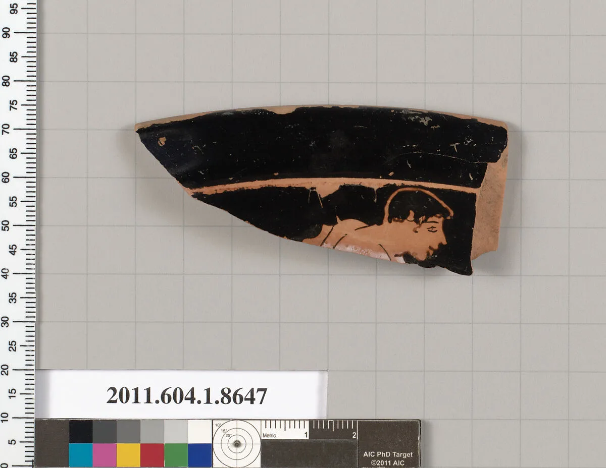 Terracotta rim fragment of a stemless? kylix (drinking cup) — Unknown
