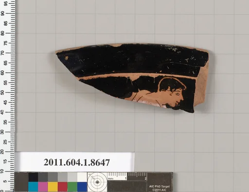 Terracotta rim fragment of a stemless? kylix (drinking cup)