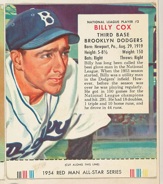 Billy Cox, from the Major League All Stars series (T234), issued by Red Man Chewing Tobacco — Red Man Chewing Tobacco