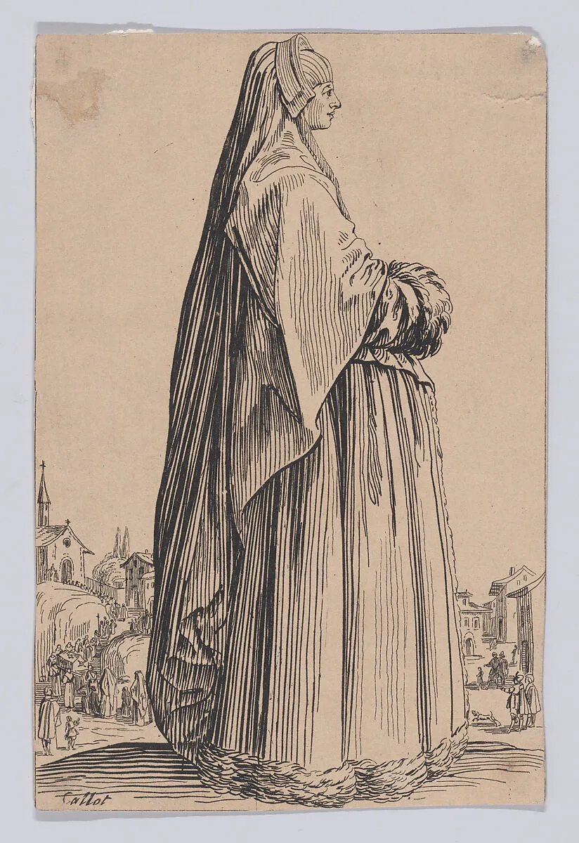 Copy of La Dame Coiffée d'un Grand Voile et a la Robe Bordée de Fourrures (The Lady Wearing a Long Veil and a Fur-Lined Robe), from "La Noblesse" (The Nobility) — Jacques Callot|Anonymous