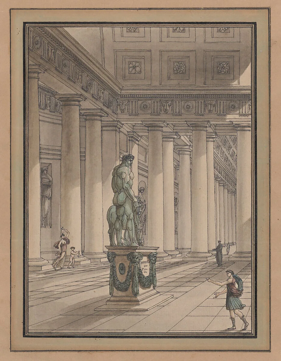 Classical Interior with a Statue of Hercules — Anonymous, French, 18th century|Jean-Arnaud Raymond