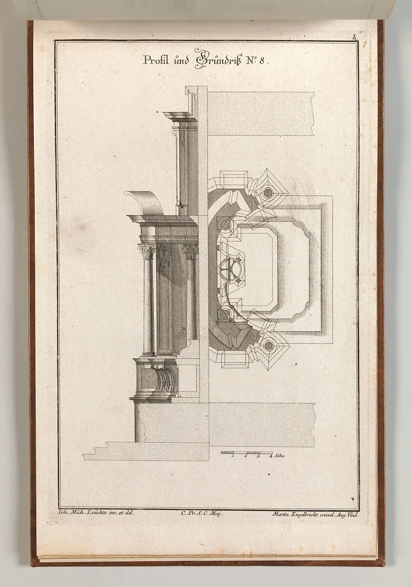 Floorplan and Side View of an Altar, Plate h (2) from 'Unterschiedliche Neu Inventierte Altäre mit darzu gehörigen Profillen u. Grundrißen.' — Martin Engelbrecht|Johann Michael Leüchte