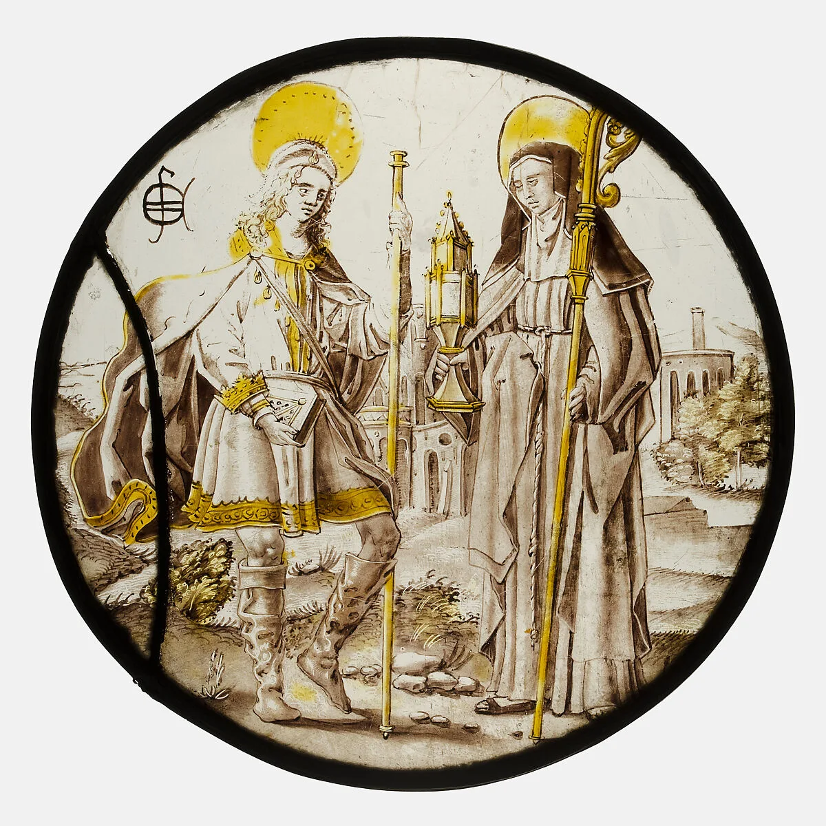Roundel with Saint Jodocus and St. Clare of Assisi — Unknown