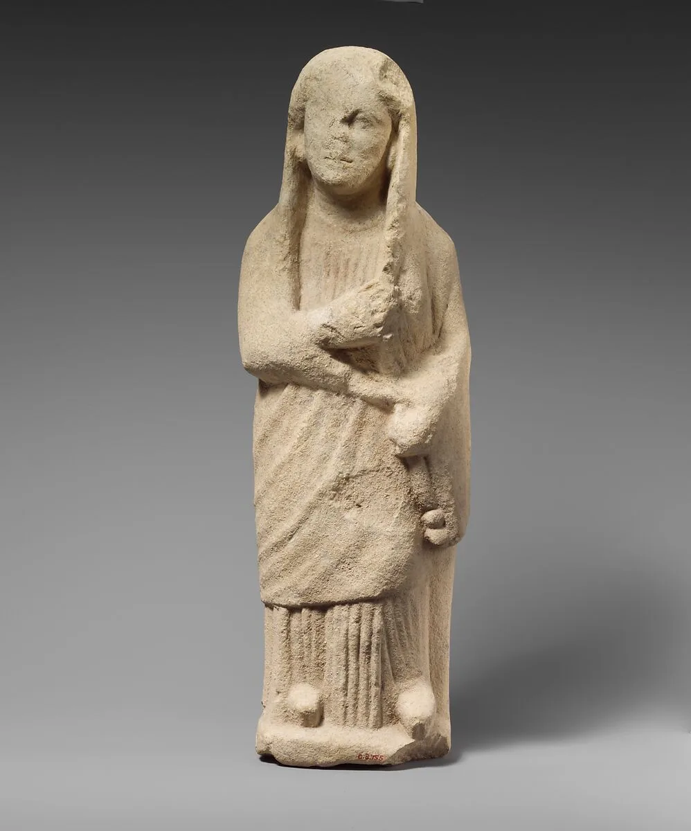 Limestone statuette of a female votary — Unknown