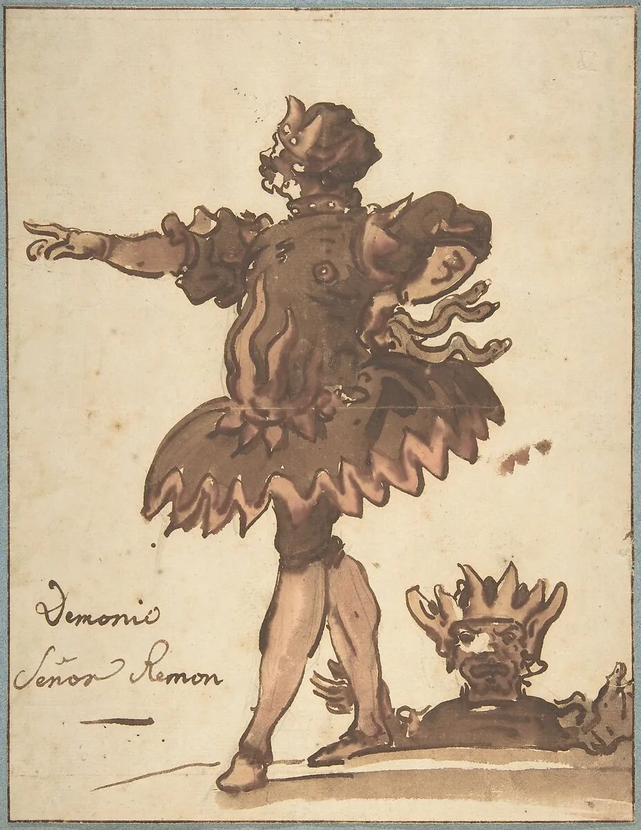 Costume Design for a Demon (Señor Remon), for a performance held during the celebration of the wedding of Marie-Louise de Bourbon with Archduke Léopold de Habsbourg-Lorraine, hosted by the Marquis of Ossuna in Madrid in 1764 — Pierre Jean Boquet|Charles de La Traverse