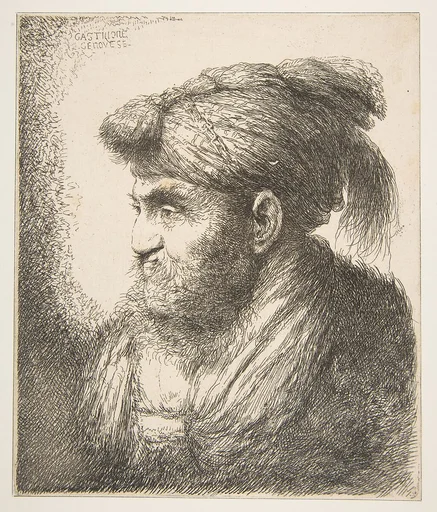 Man wearing a turban facing left, from "Large Oriental Heads"