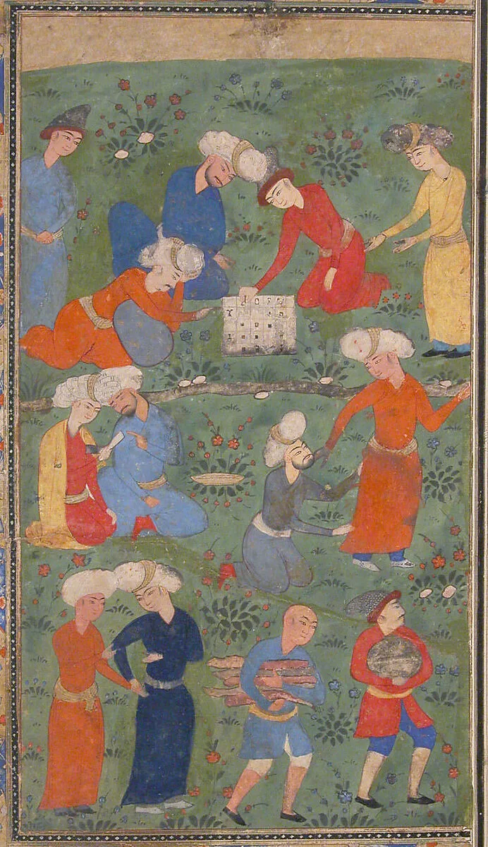 "Preparing a Noonday Meal on an Outing", Folio from a Kulliyat (Complete Works) of Sa'di — Unknown