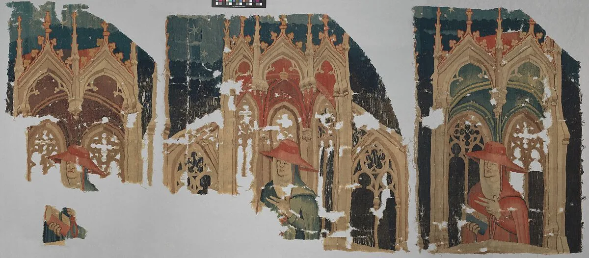 Fragments with Three Cardinals (from the Heroes Tapestries) — Unknown