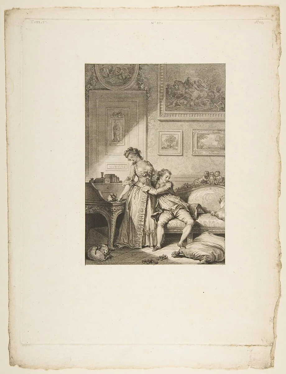 A Femme avare galant Escroc, from "Contes et nouvelles en vers par Jean de La Fontaine. A Paris, de l'imprimerie de P. Didot, l'an III de la République, 1795" — Jean Honoré Fragonard|Jean de La Fontaine|Jacques Aliamet|Pierre Didot l'ainé