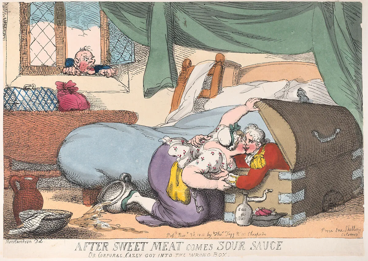 After Sweet Meat Comes Sour Sauce, or Corporal Casey Got into the Wrong Box — Thomas Tegg|Thomas Rowlandson