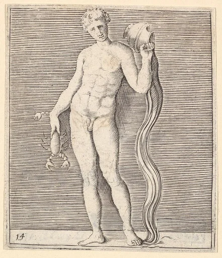 Man with Crayfish and Urn of Water, from "Ex Antiquis Cameorum et Gemmae Delineata/ Liber Secundus/et ab Enea Vico Parmen Incis"