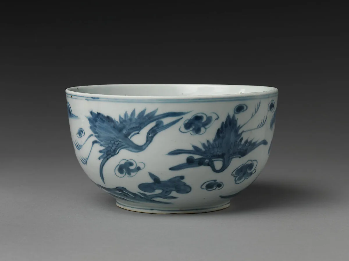 백자 청화 십장생 무늬 대접 조선|白磁靑畫十長生文大楪 朝鮮|Bowl decorated with the Ten Symbols of Longevity — Unknown