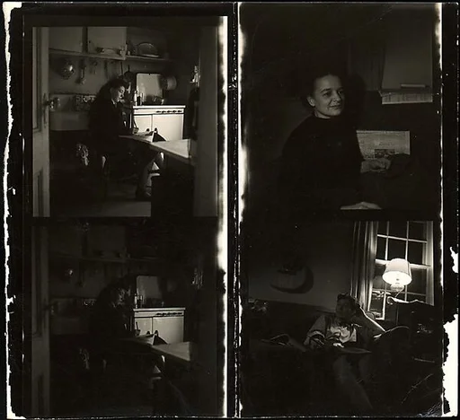 [Cut Contact Sheet of Four 120mm Negatives: Jane Smith Evans (3) and Billie Voorhees (1) in Walker Evans's Apartment at 441 East 92nd Street, New York City]