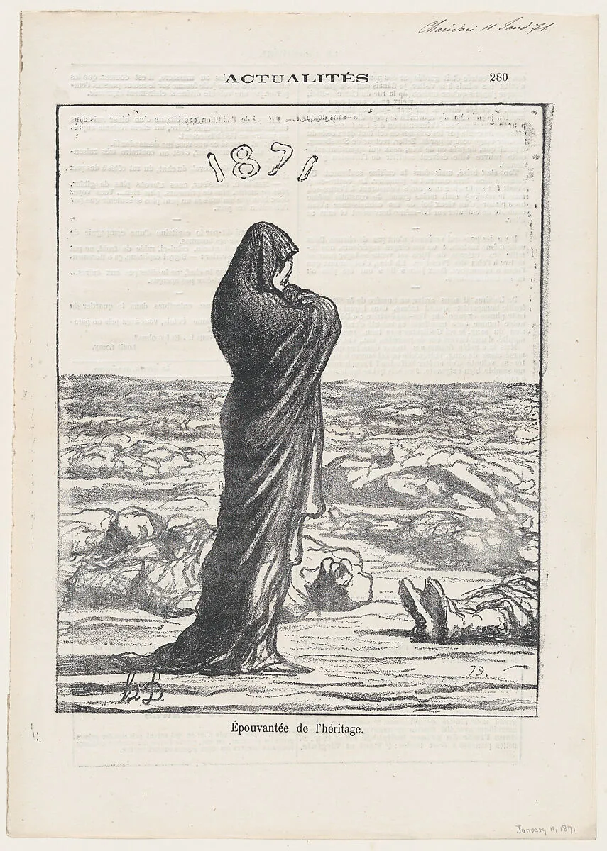 Dismayed with her legacy, from 'News of the day,' published in Le Charivari, January 11, 1871 — Honoré Daumier