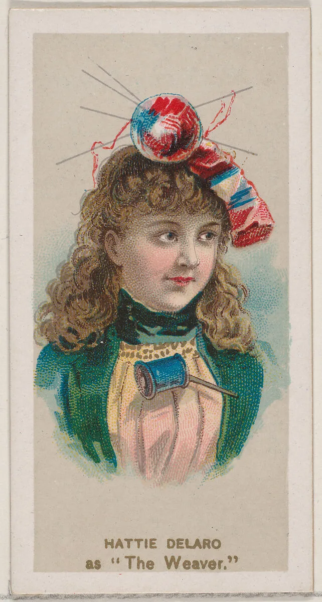 Hattie Delaro as "The Weaver," from the series Fancy Dress Ball Costumes (N73) for Duke brand cigarettes — W. Duke, Sons & Co.|Knapp & Company