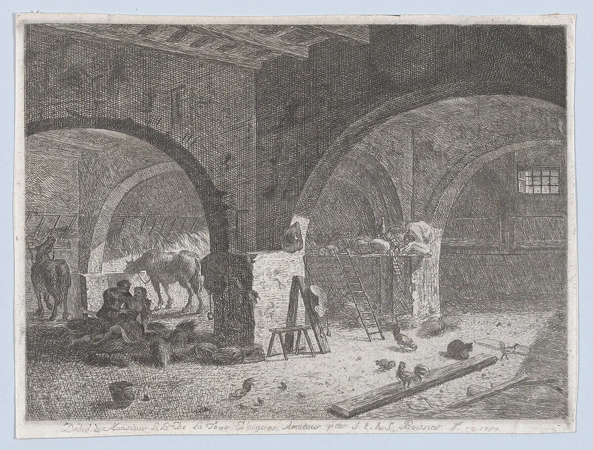 Interior of a Farm with Lovers — Anonymous, French, early 19th century|Jean Jacques de Boissieu