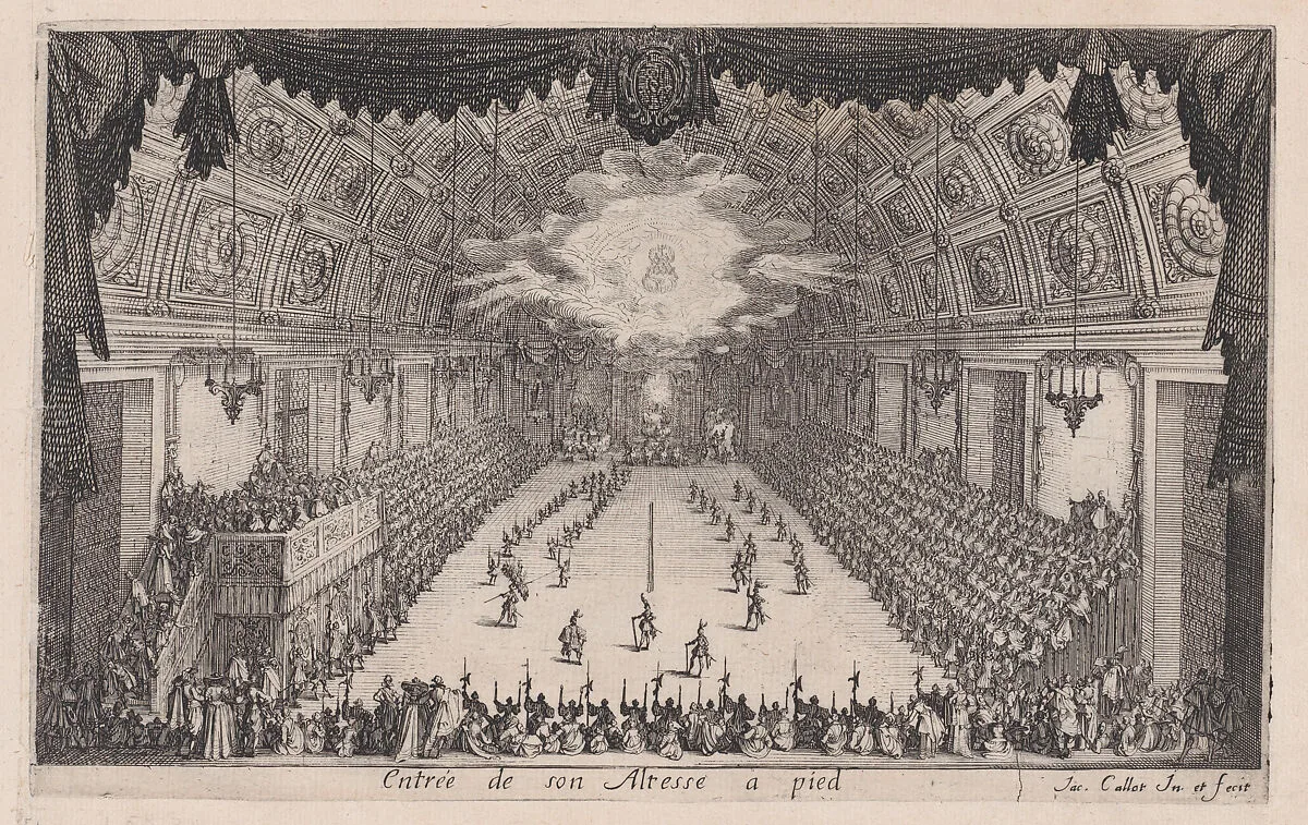 La Défilé a Pied (The Parade on Foot), from Le Combat a la Barrière in the Palace at Nancy by Henri Humbert, printed by Sebastien Phillipe — Henri Humbert|Jacques Callot