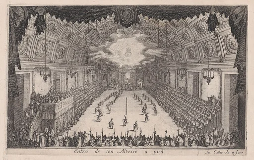 La Défilé a Pied (The Parade on Foot), from Le Combat a la Barrière in the Palace at Nancy by Henri Humbert, printed by Sebastien Phillipe