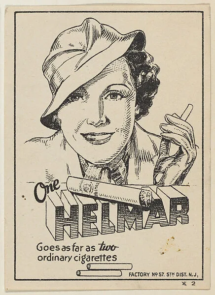 One Helmar goes as far as two ordinary cigarettes, from the "Girls" series (T67), issued with Helmar Cigarettes by S. Anargyros Tobacco Company — S. Anargyros Tobacco Company