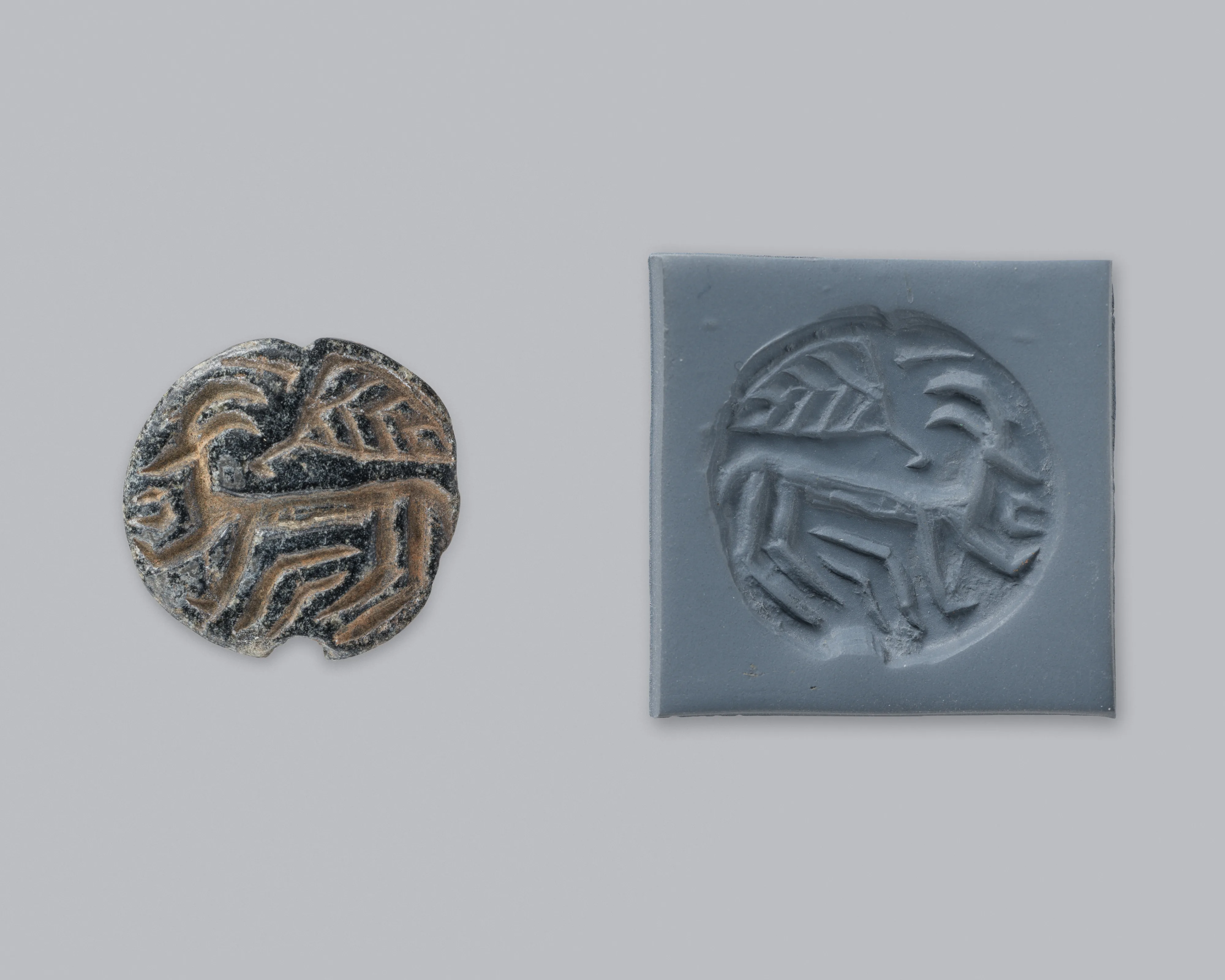 Stamp seal and modern impression: horned animal and bird — Unknown