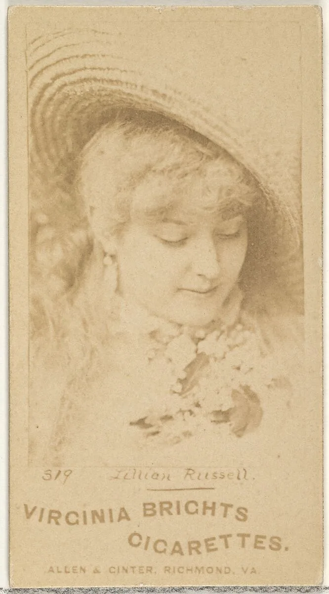 Card 319, Lillian Russell, from the Actors and Actresses series (N45, Type 1) for Virginia Brights Cigarettes — Allen & Ginter