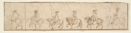 Procession of Six Horsemen in Profile View Facing Left.