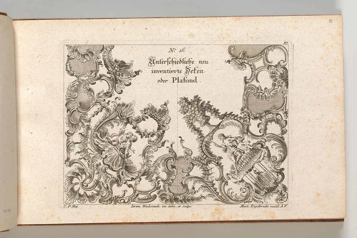 Two Designs for Ceiling Decorations, Plate 1 from 'Unterschiedliche neu inventierte Deken oder Plafond' — Martin Engelbrecht|Jeremias Wachsmuth