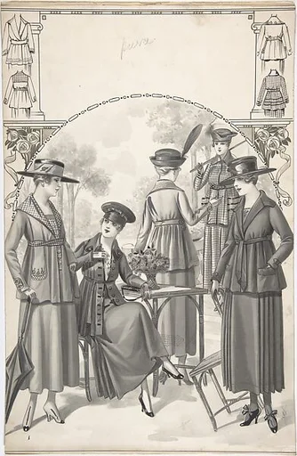 Designs for Five Women's Dresses and Jackets