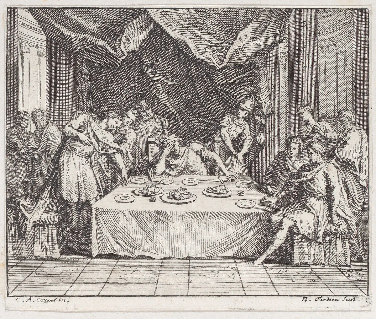 Book 2, Fable 1: the two oracles (Les deux oracles) — Nicolas Henry Tardieu|Jean de La Fontaine|Lamotte-Houdar|Charles Antoine Coypel