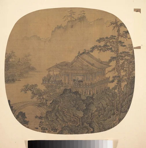 明? 佚名 舊傳李嵩 溪山樓閣圖 扇|Pavilion on a pond