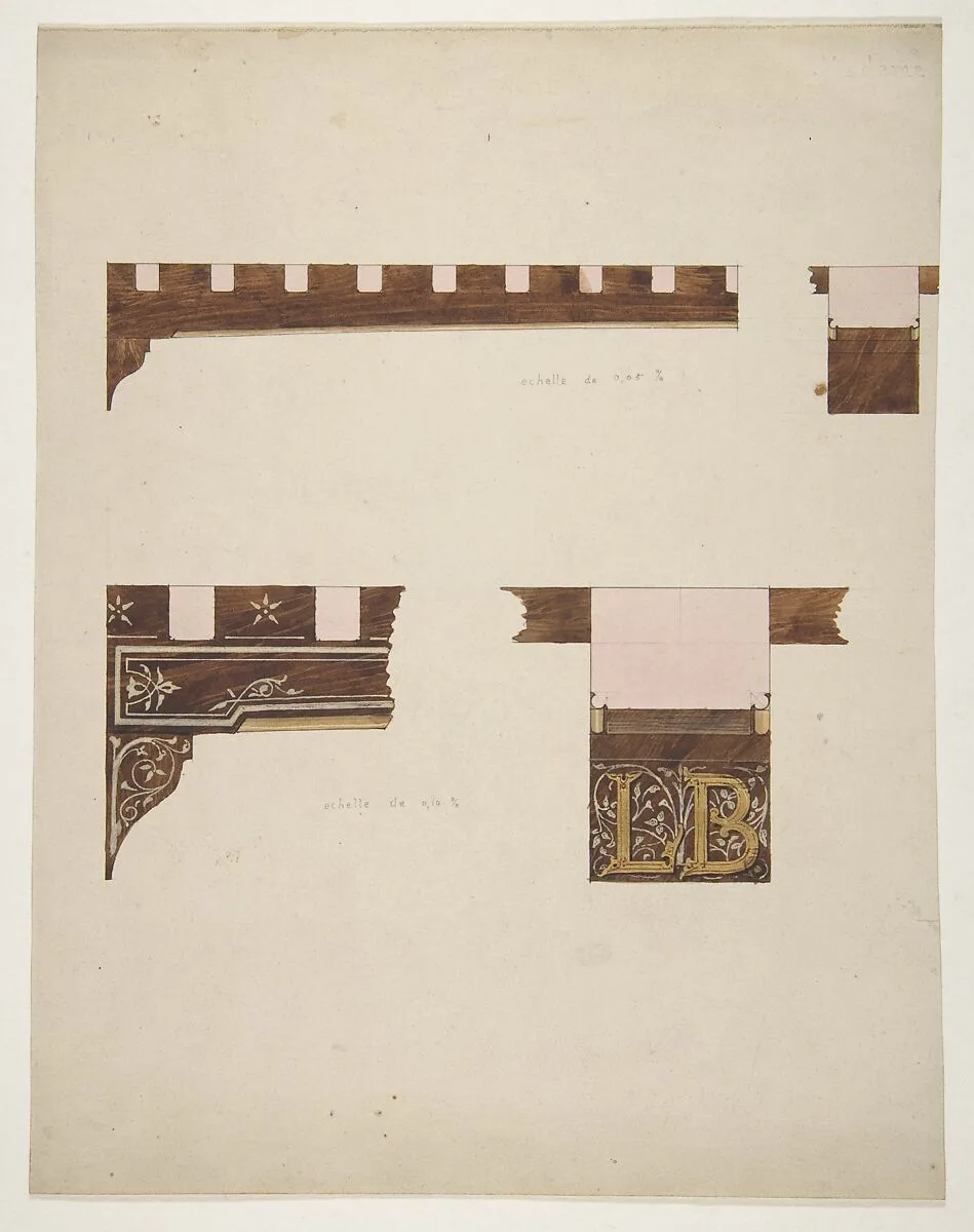 Designs for the painted decoration of ceiling timbers; one monogrammed: "LB" — Jules-Edmond-Charles Lachaise|Eugène-Pierre Gourdet